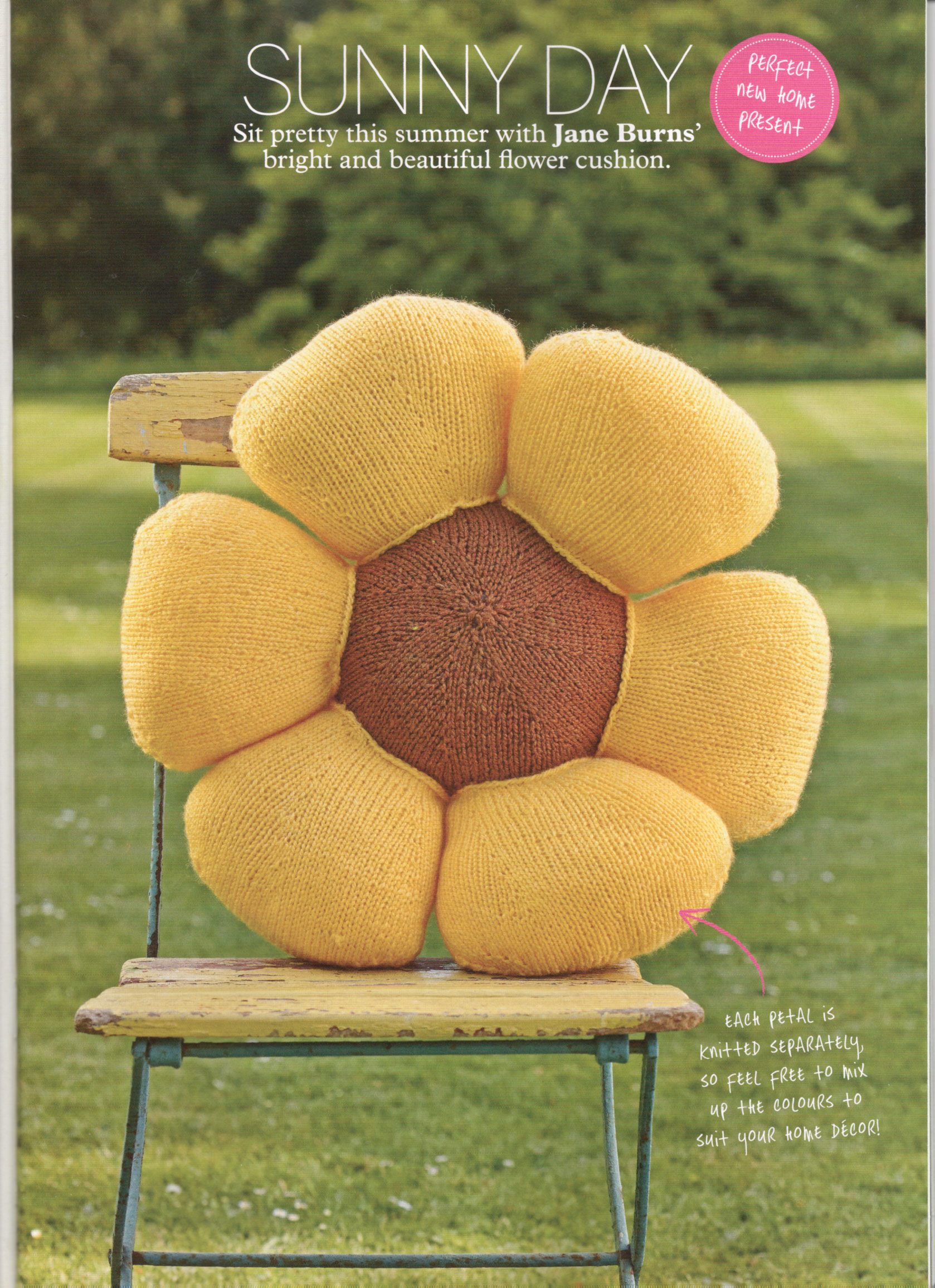 sunny days knitted sunflower cushion jane burns