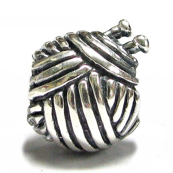 Sterling Silver ball of yarn and knitting needle charm knitting gift idea