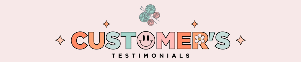 graphic showing the words customer testimonials for jane burns knitting and crochet blog