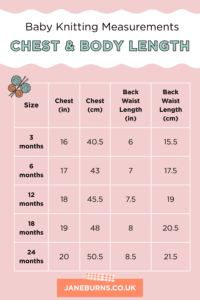 Baby and children's knitting size chart