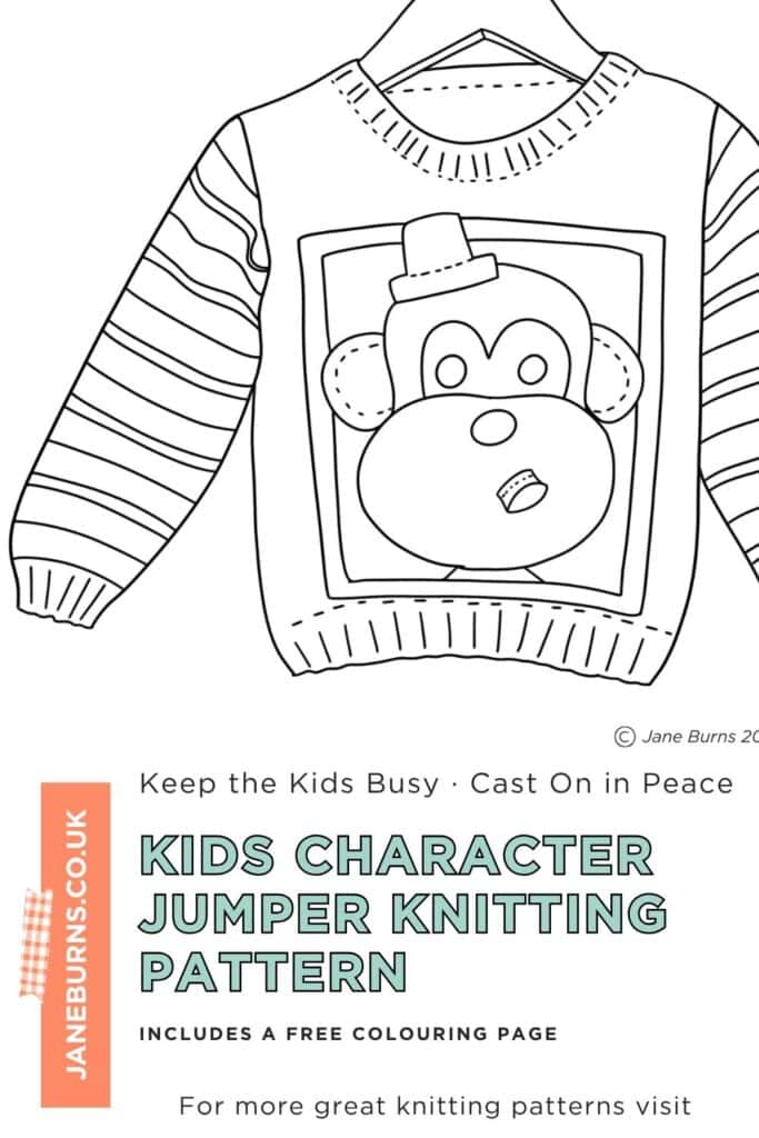 monkey jumper knitting pattern with colouring page