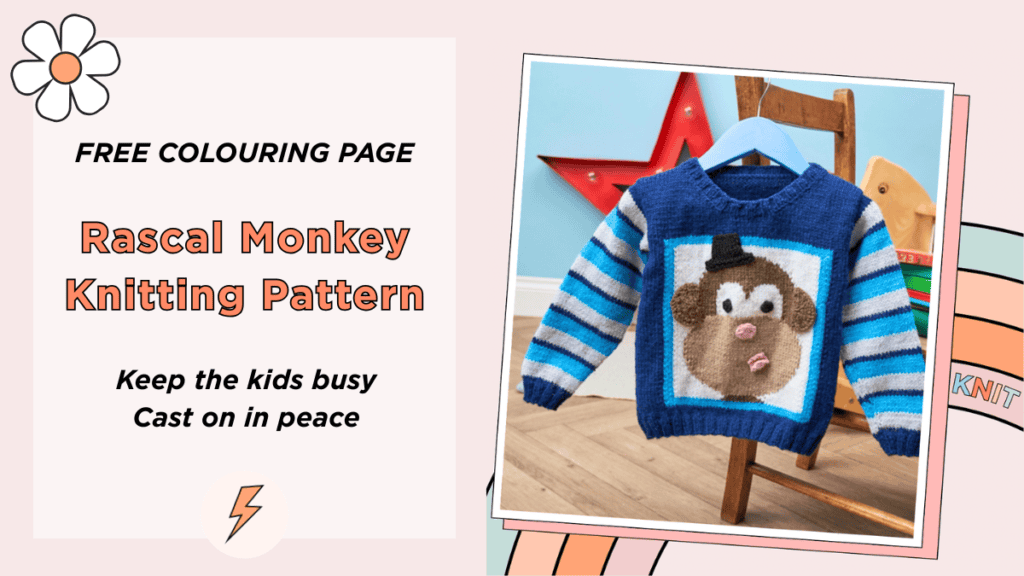 Monkey Jumper Knitting Pattern with Colouring Page, Meet Rascal 6 rascal monkey jumper knitting pattern with free colouring page jane burns