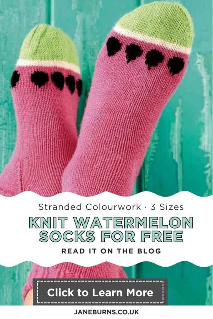 watermelon socks free knitting pattern by jane burns 