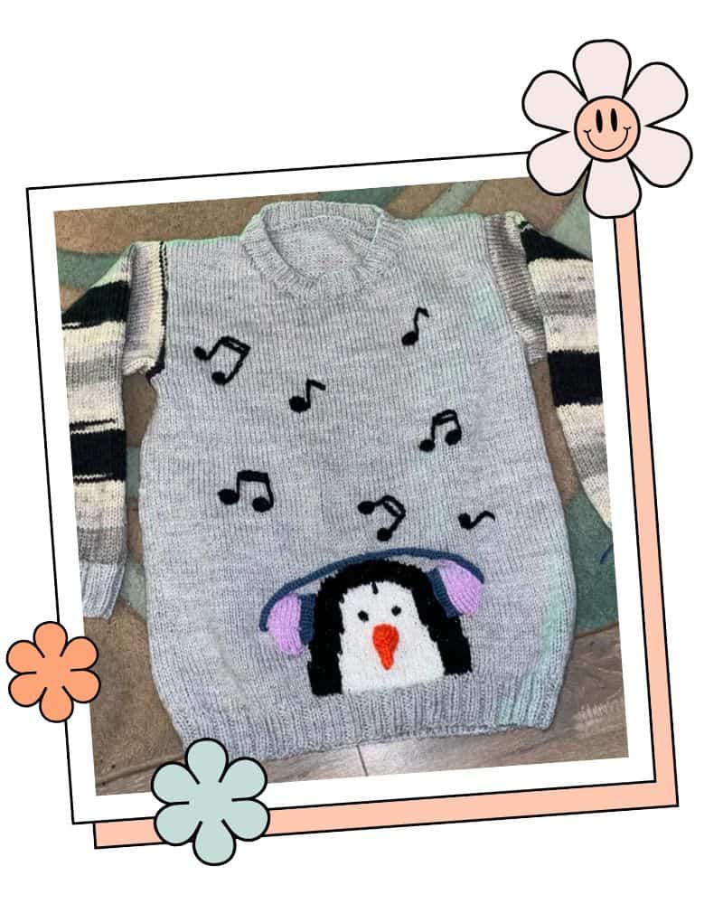 santa saurus dinosaur jumper knitting pattern customer testimonial review for jane burns knitting pattern