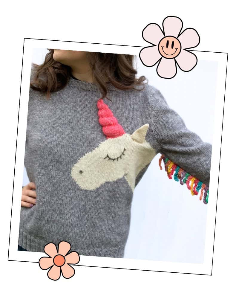 unicorn and rainbows jumper knitting pattern by jane burns