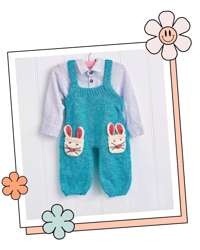 Bunny Rabbit Baby Romper Dungarees knitting pattern by jane burns 