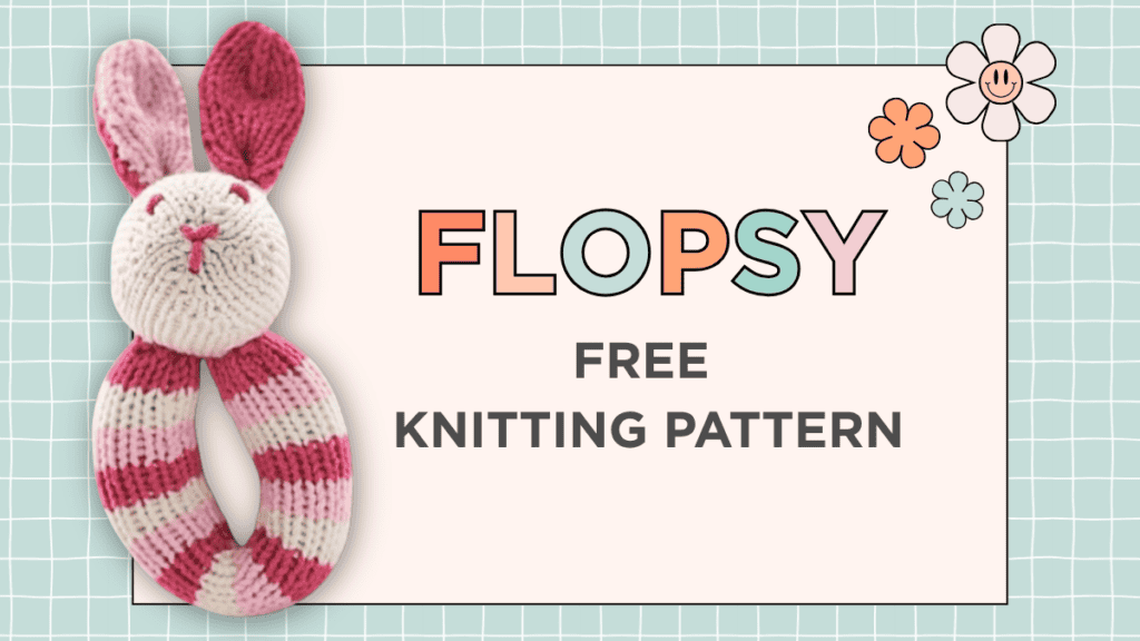 Free baby rattle knitting pattern by Jane Burns, Flopsy bunny, striped DK yarn