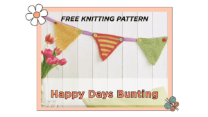 Free knitted bunting pattern, three triangle styles in DK cotton yarn, plain, striped and garter stitch