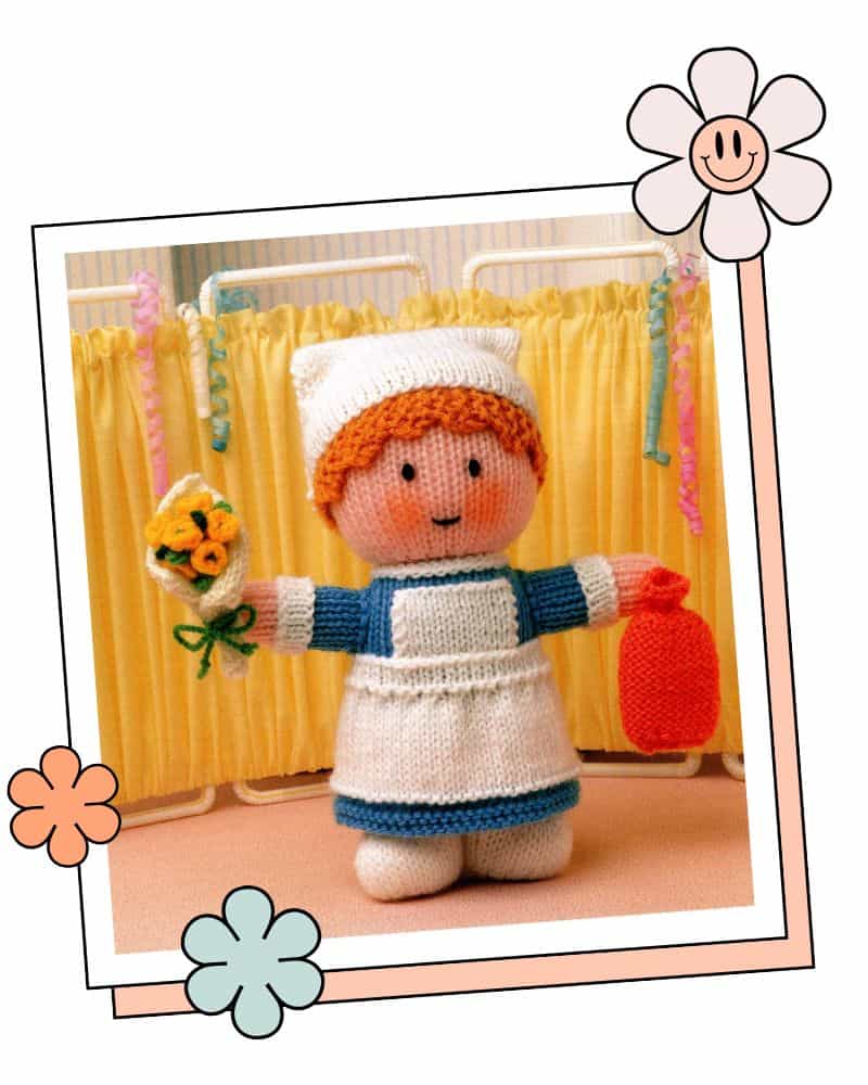 jean greenhowe free nurse knitting pattern, toy knitting learning