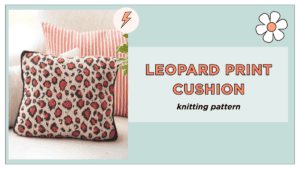 Leopard print knitting pattern for a stranded colourwork cushion cover, DK yarn, worked flat