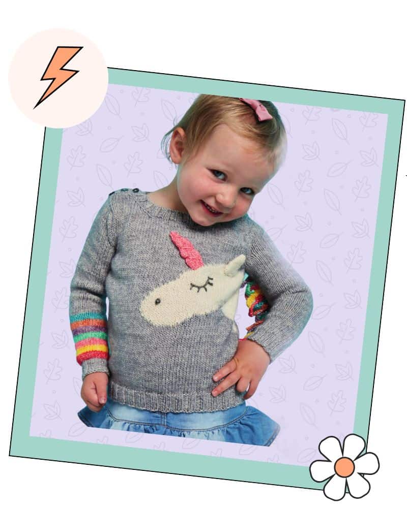 Unicorn and rainbows sweater knitting pattern jane burns