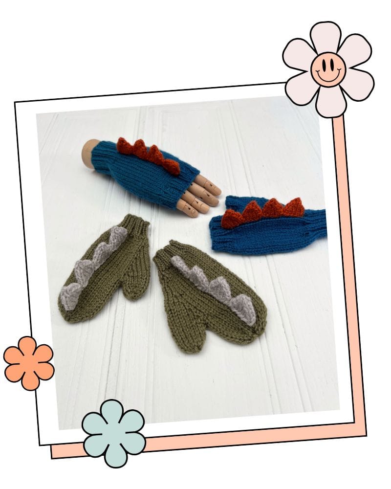 3-Piece Dinosaur Hat and Mitten Set Knitting Pattern for Children 5 Dinosaur hat and mitten set knitting pattern PDF. Trapper hat with spikes, DK yarn, sizes 1 to 11 years. Confident beginner. Instant download
