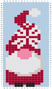 Free Nordic Baby Knitting Chart for Jumpers, Meet Sidney 1 Free Nordic baby knitting chart for baby jumper showing Sidney, a Christmas snowflake gnome in claret and white Stylecraft Special DK