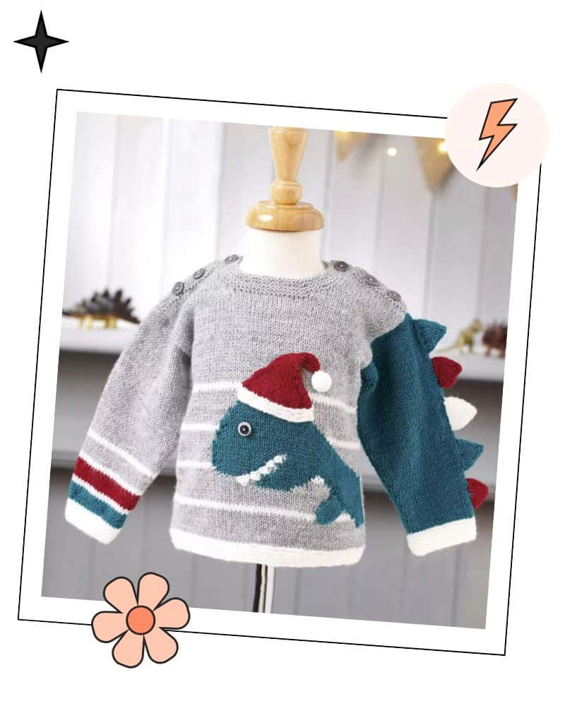 best christmas knitting patterns - dinosaur christmas jumper for kids by jane burns