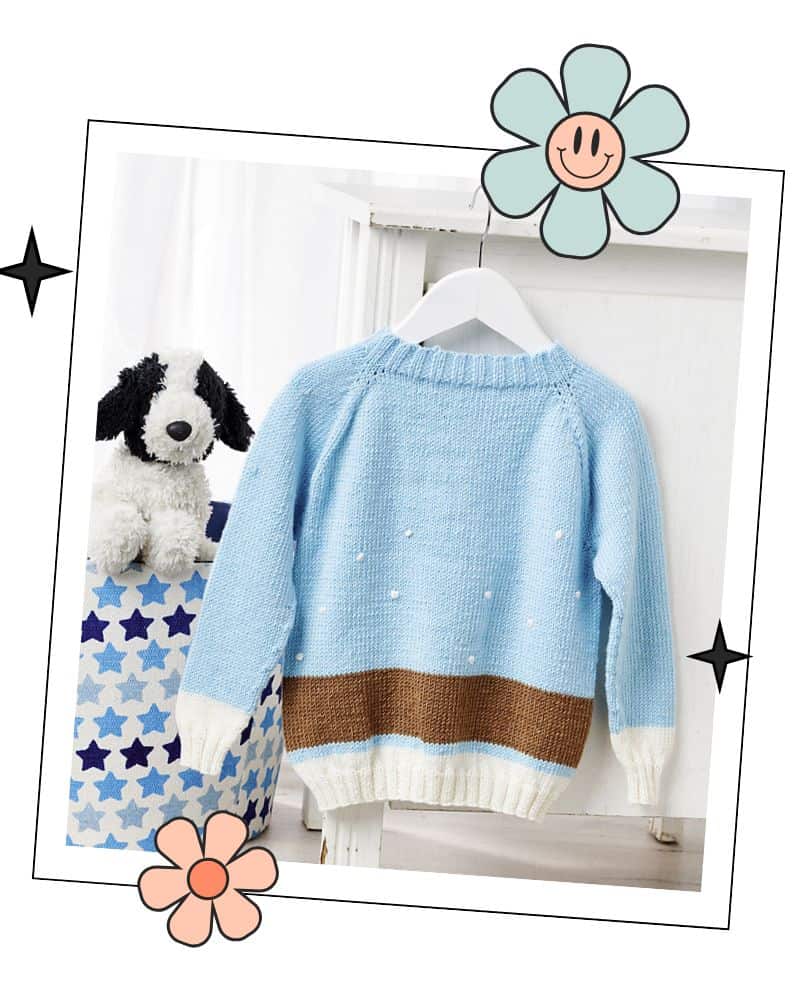 best christmas knitting pattern best seller dachshund in the snow, sausage dog cardigan knitting pattern for babies and children by jane burns back view 