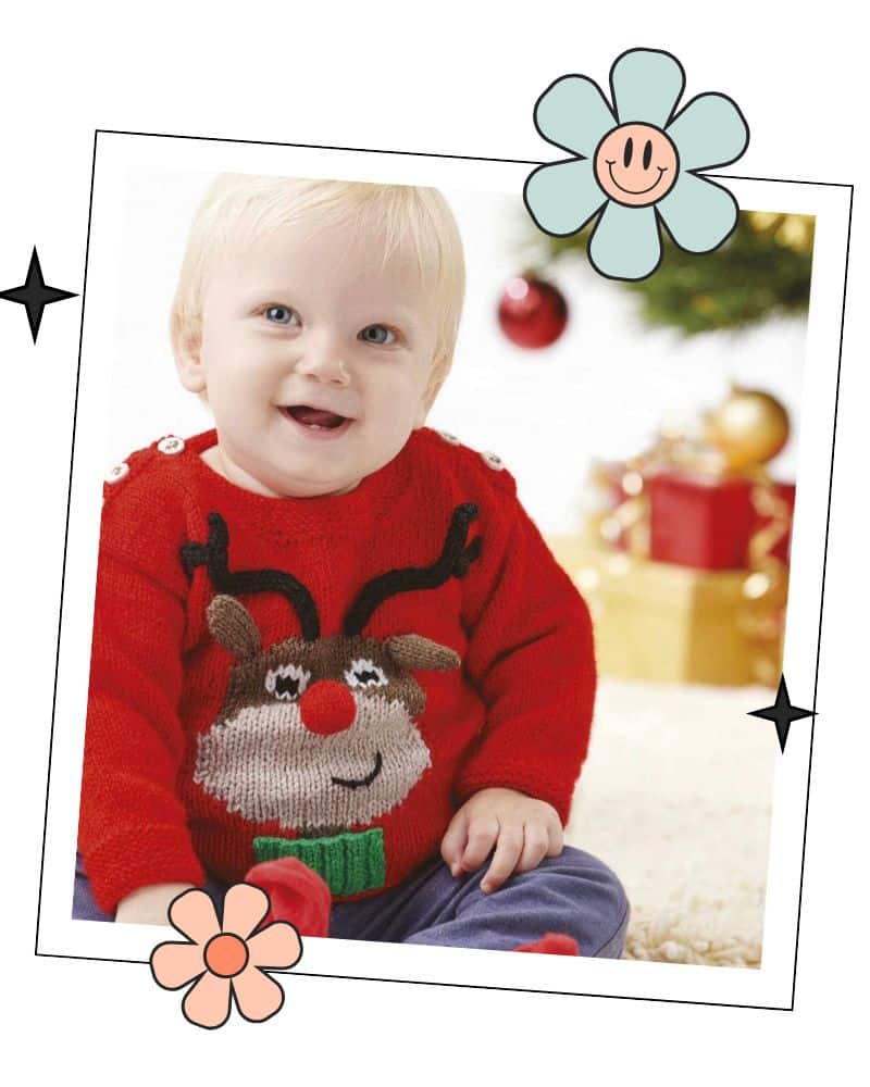 best christmas knitting patterns - little rudolph reindeer baby jumper by jane burns