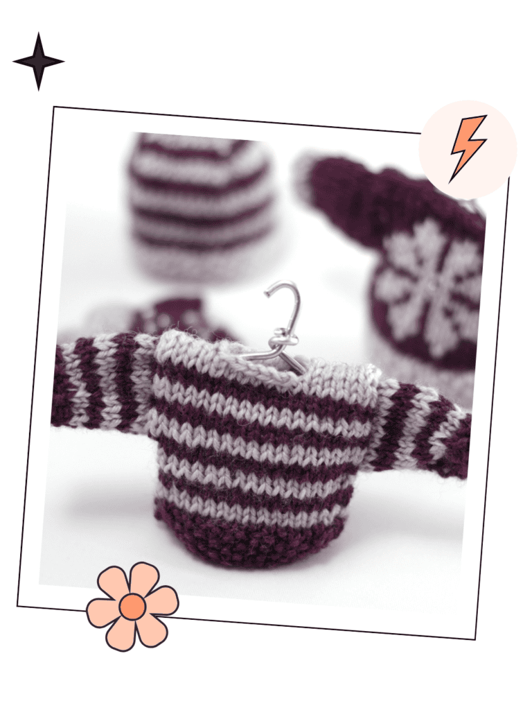 The Little Jumpers That Kick Off My Christmas in July Event 6 mini sweater ornament knitting pattern striped christmas jumper jane burns