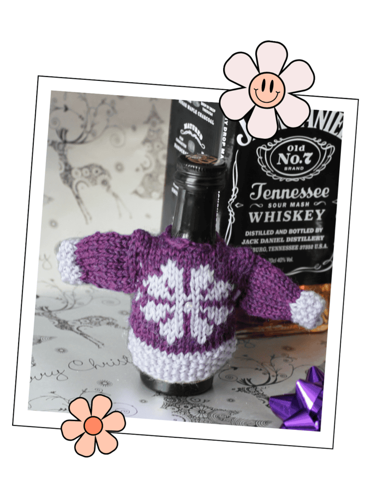 The Little Jumpers That Kick Off My Christmas in July Event 3 gift knitting mini sweater ornament knitting pattern snowflake small bottle topper jumper jane burns
