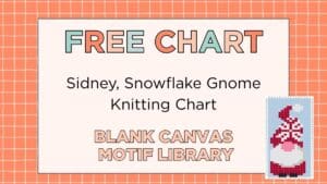 Free nordic baby knitting chart showing Sidney, a Christmas snowflake gnome in claret and white, designed for the Blank Canvas Baby Jumper