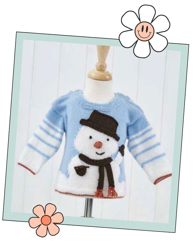 best christmas knitting patterns - baby christmas jumper with snowman motif by jane burns