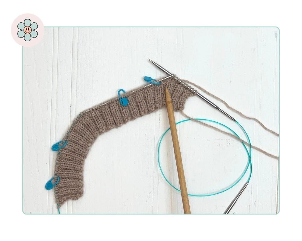 Working a KFB increase two stitches before a raglan marker on a top-down children's cardigan how to knit a top down cardigan for kids