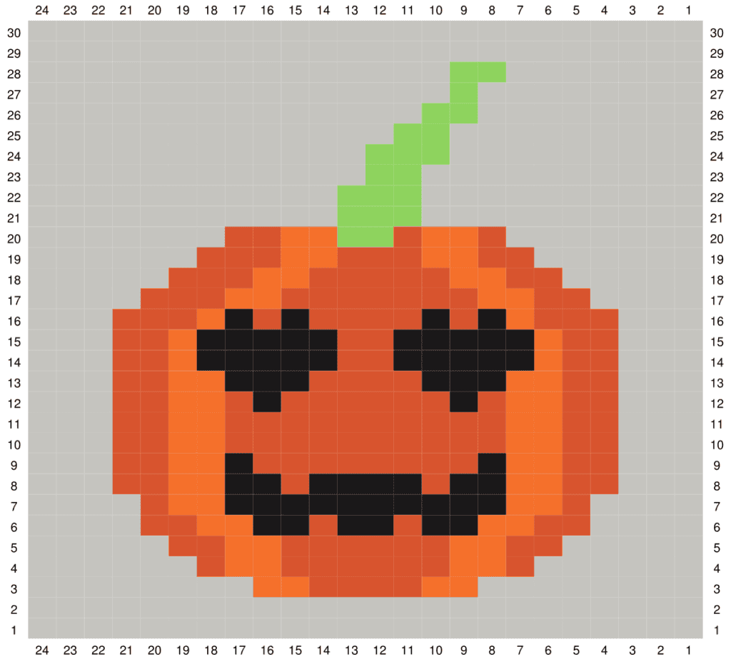 Free Pumpkin Knitting Chart for Baby Jumpers, Meet Patch 2 Patch pumpkin knitting chart for baby jumper, 24 stitches by 30 rows, halloween intarsia motif