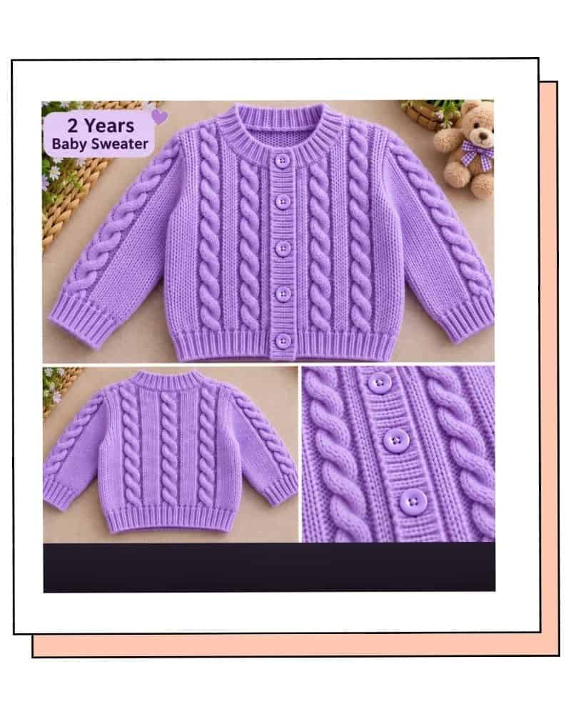 AI-generated cable cardigan from a Facebook pattern post, with a button band that does not join the fronts
