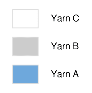 Colour key for the robot bib knitting chart, showing blue, silver and cream